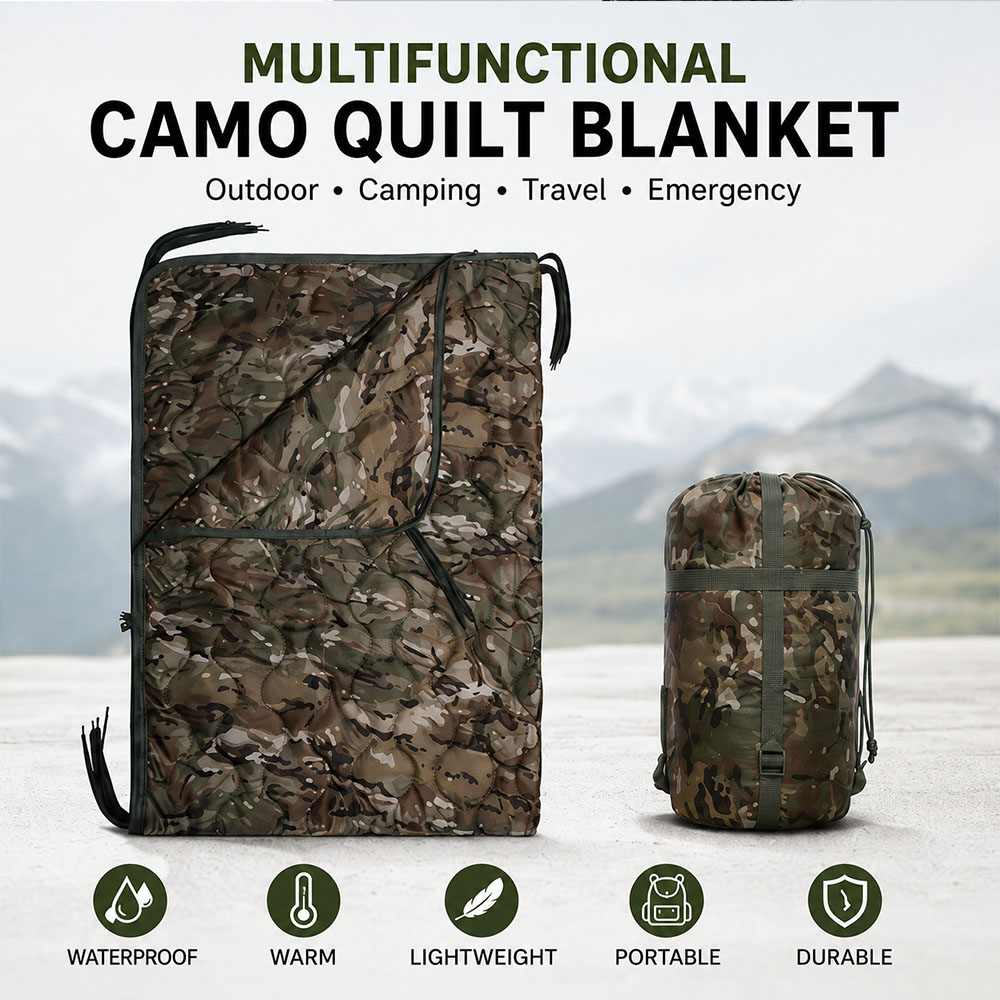 Camouflage Camping Blanket wit - Outdoor Adventure Quilt recension och pris